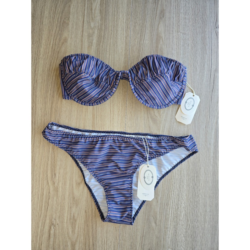 NWT DOEN Women Oceania Bikini set XXL San Marino Stripe Bandeau Underwire Swim - Picture 2 of 10